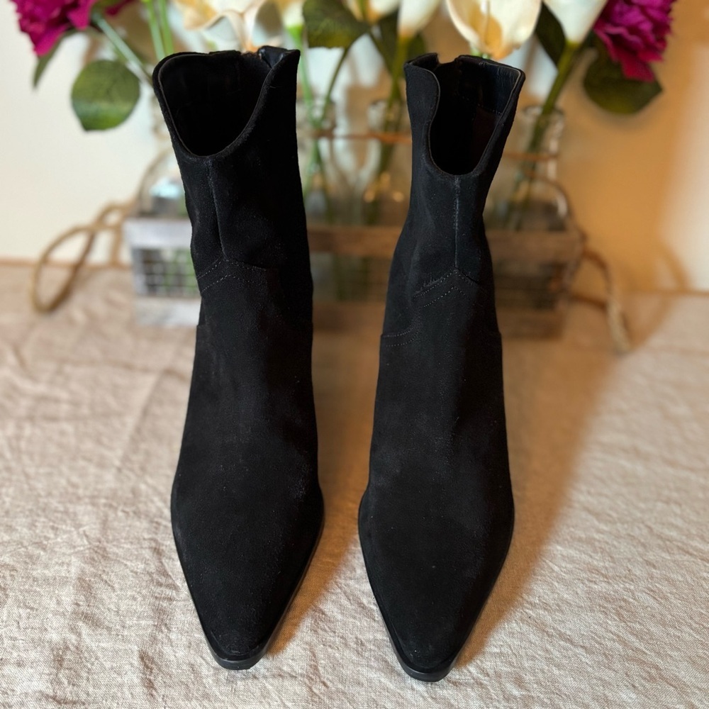 Zara Cowboy Split Suede Leather Heeled Ankle Boots Black Size 36 UE, Size 6 US. - Picture 2 of 14